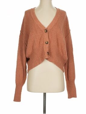 Free People Cropped Button V-Neck Cardigan - Terracotta XS